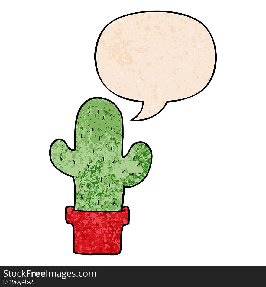 Cartoon Cactus And Speech Bubble In Retro Texture Style