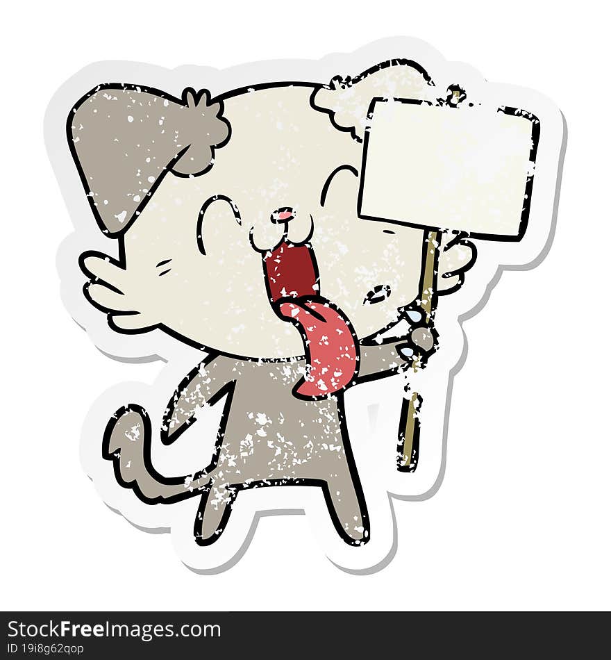 Distressed Sticker Of A Cartoon Panting Dog