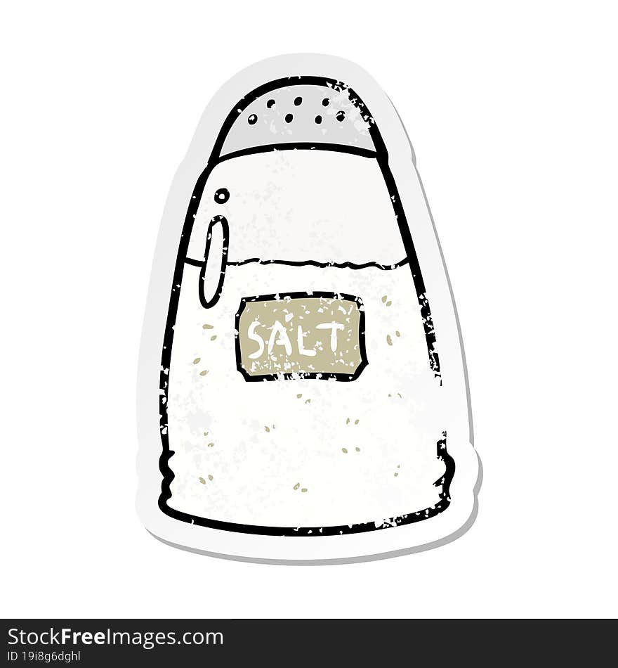 distressed sticker of a cartoon salt