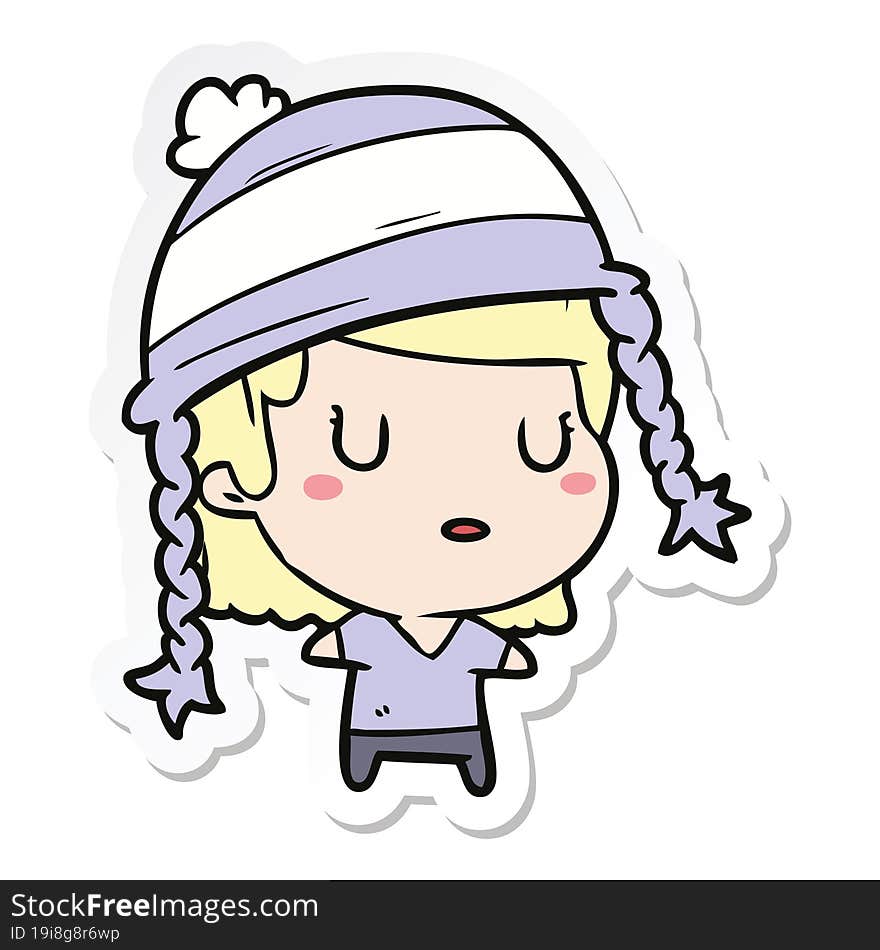 sticker of a cartoon woman wearing hat