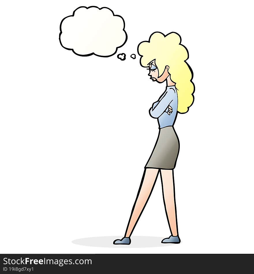 cartoon annoyed woman with thought bubble