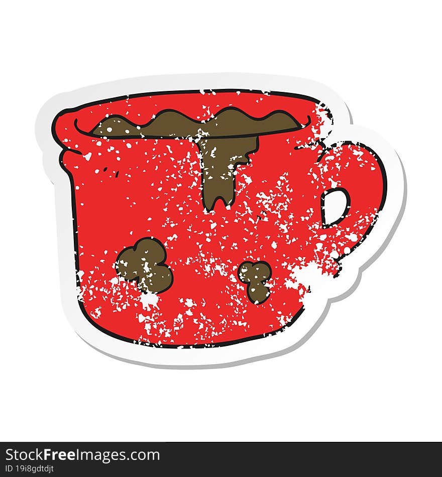 retro distressed sticker of a cartoon old coffee cup