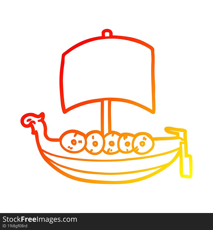 warm gradient line drawing of a cartoon viking boat