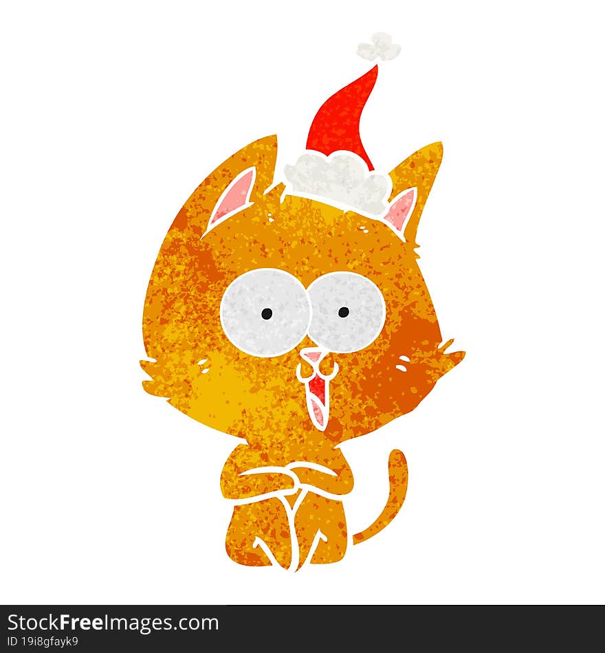 funny retro cartoon of a cat wearing santa hat