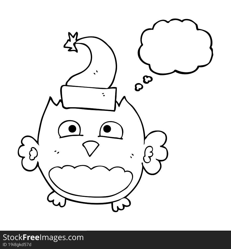 thought bubble cartoon owl wearing christmas hat