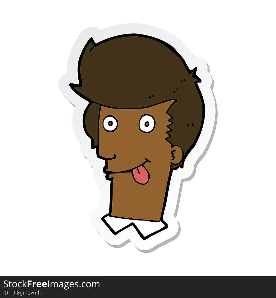 sticker of a cartoon man with tongue hanging out