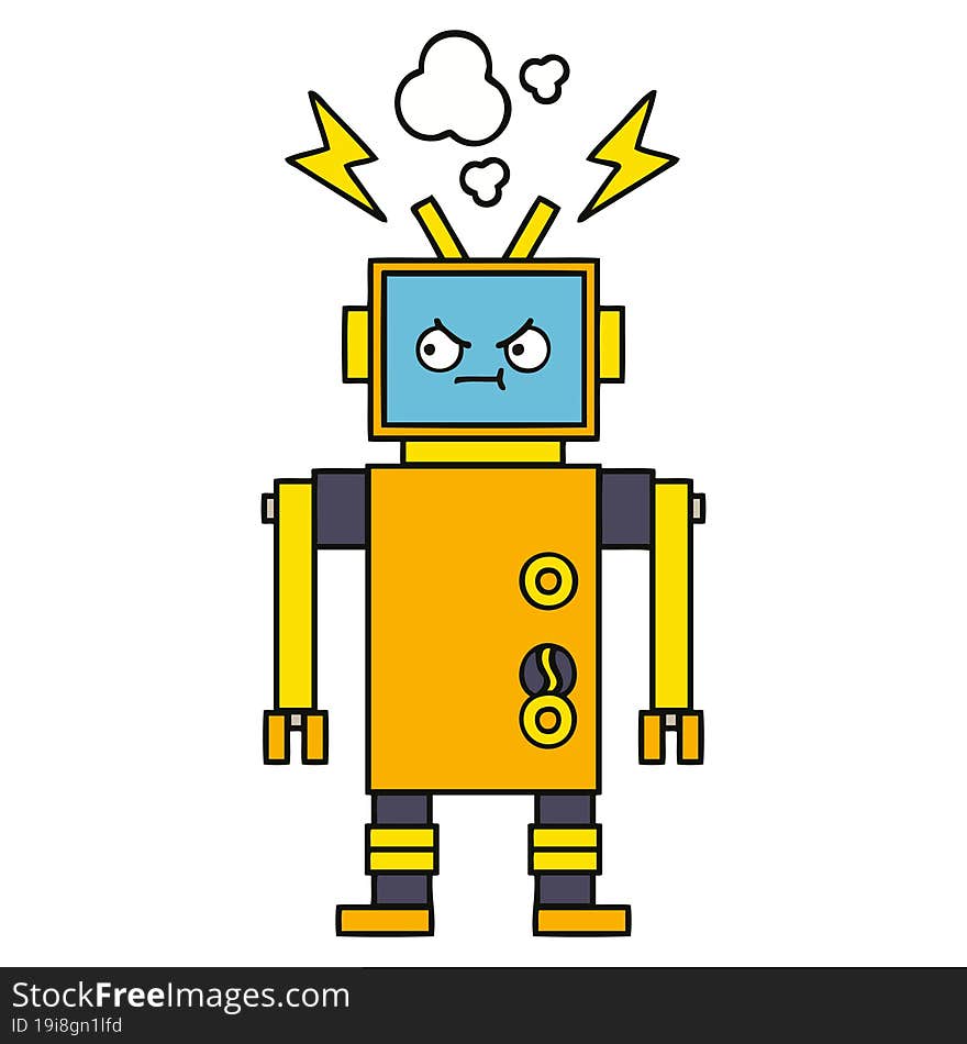 cute cartoon of a malfunctioning robot