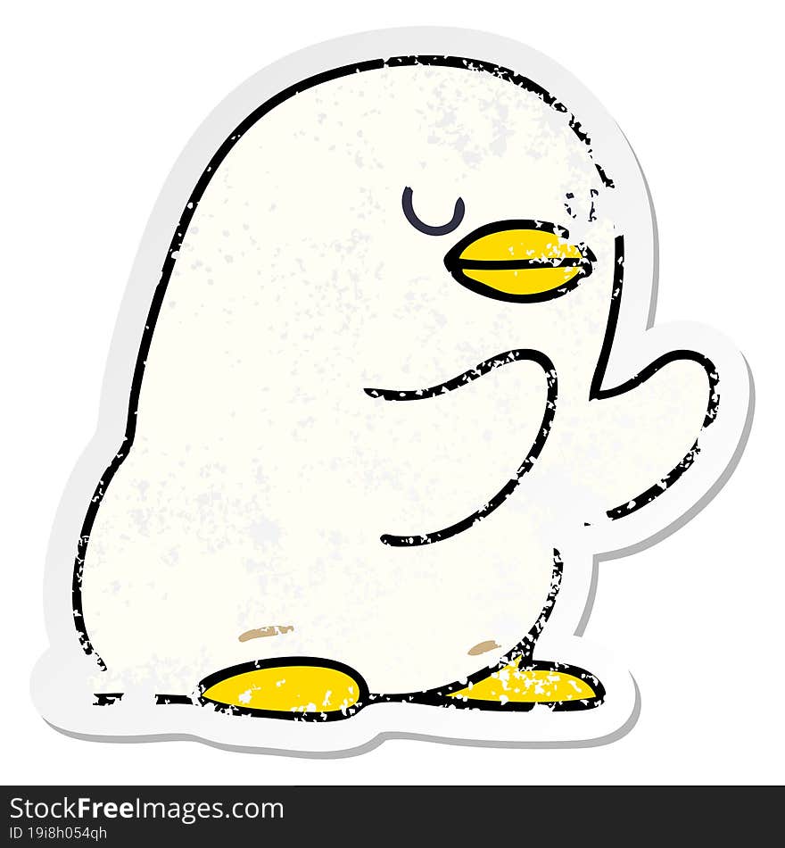 distressed sticker of a quirky hand drawn cartoon duckling