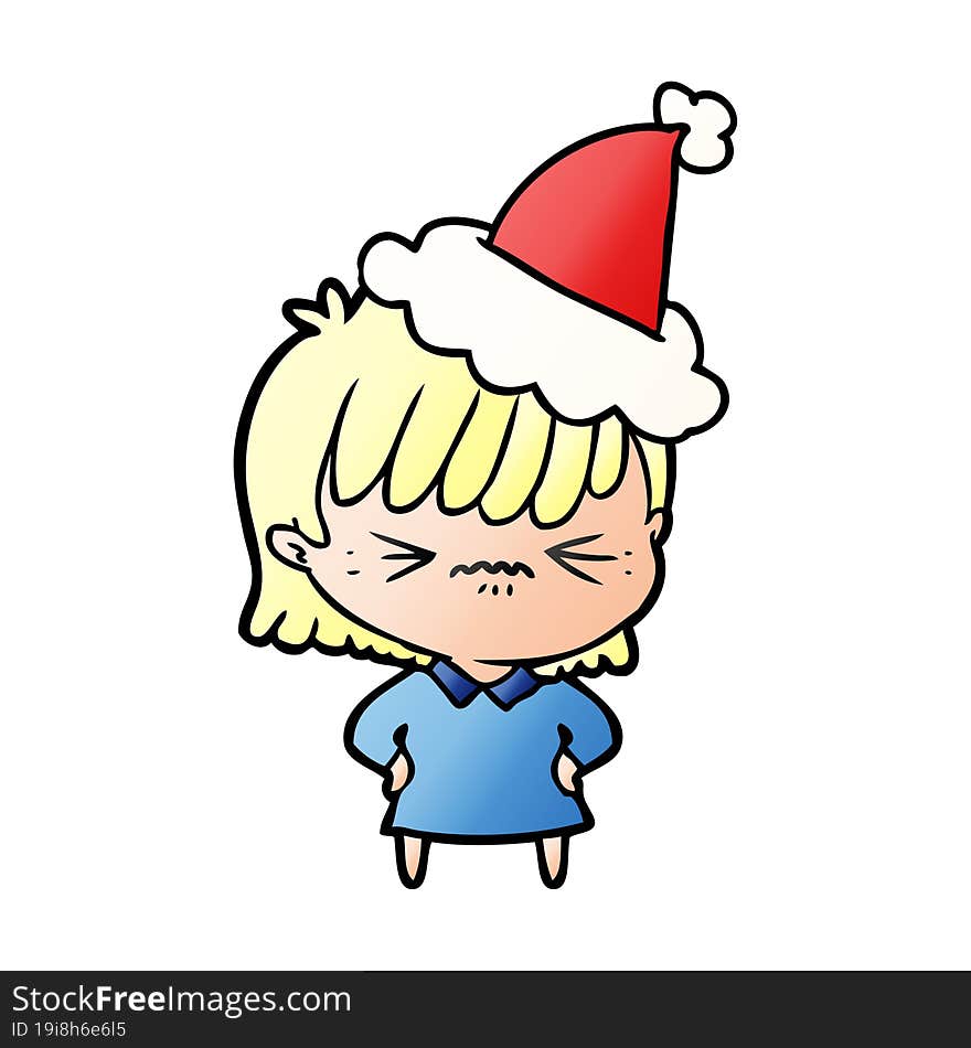 Annoyed Gradient Cartoon Of A Girl Wearing Santa Hat