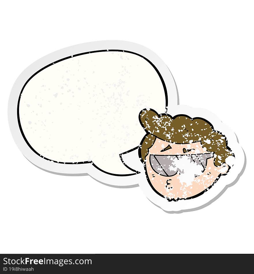 cartoon boy wearing sunglasses and speech bubble distressed sticker