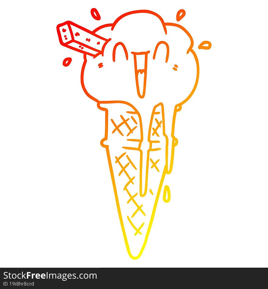 warm gradient line drawing cartoon ice cream