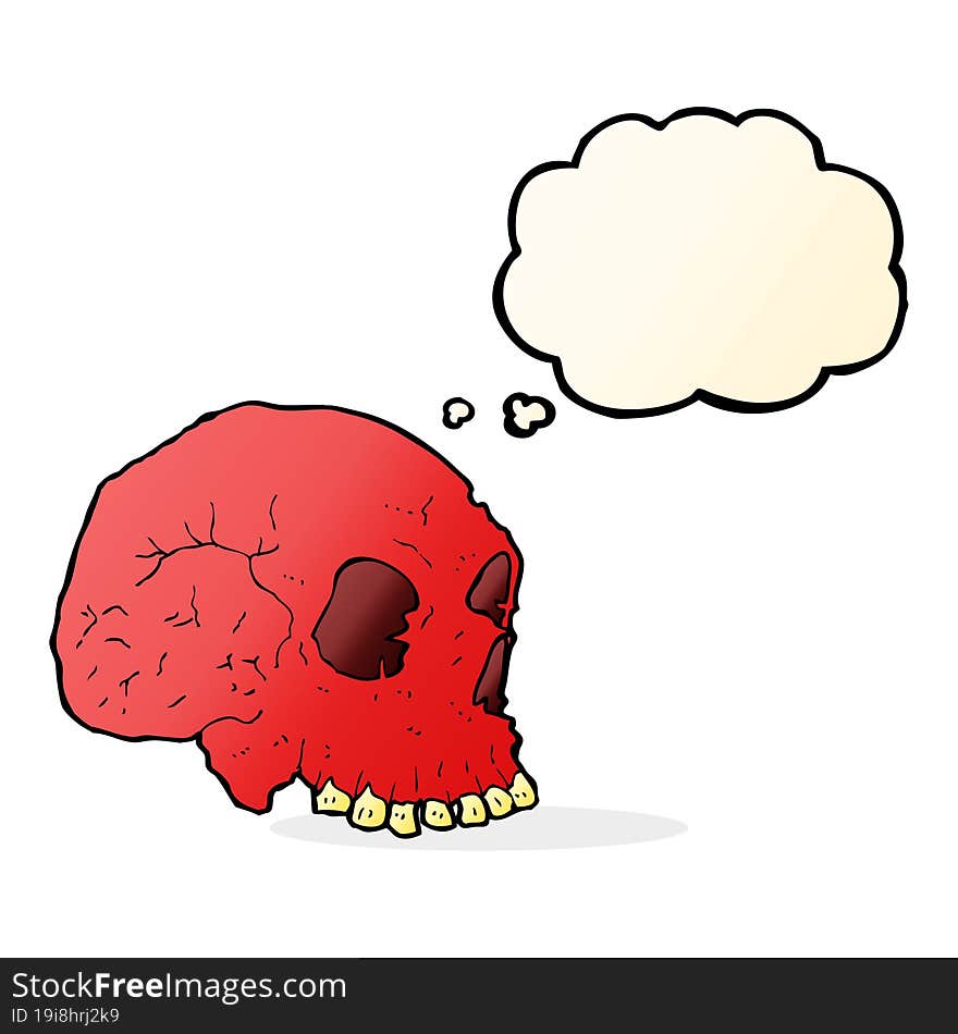 cartoon spooky skull with thought bubble