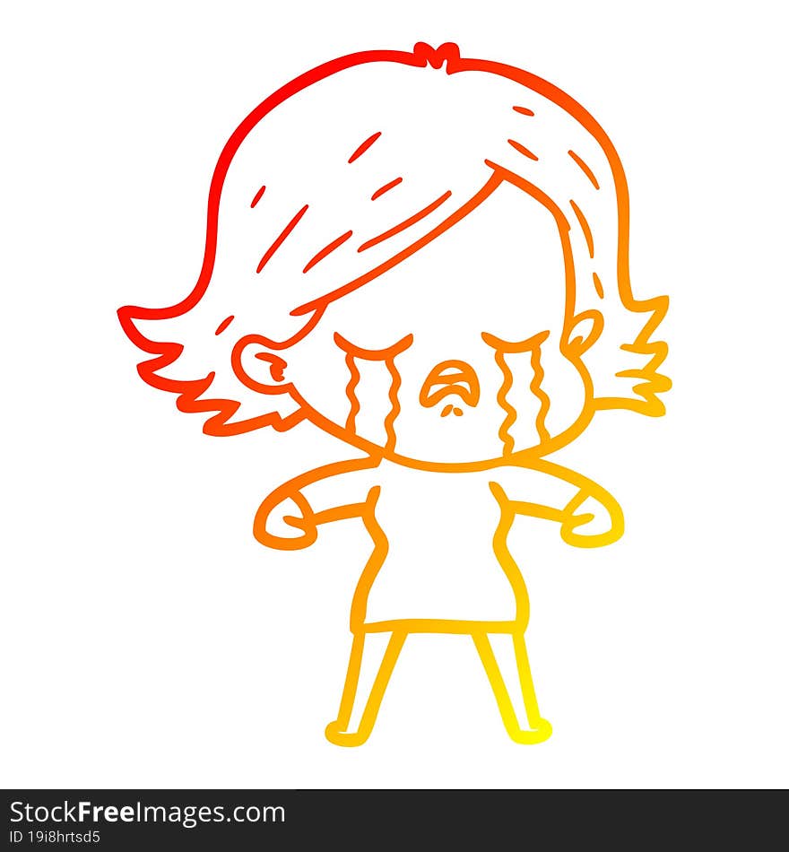 warm gradient line drawing of a cartoon girl crying