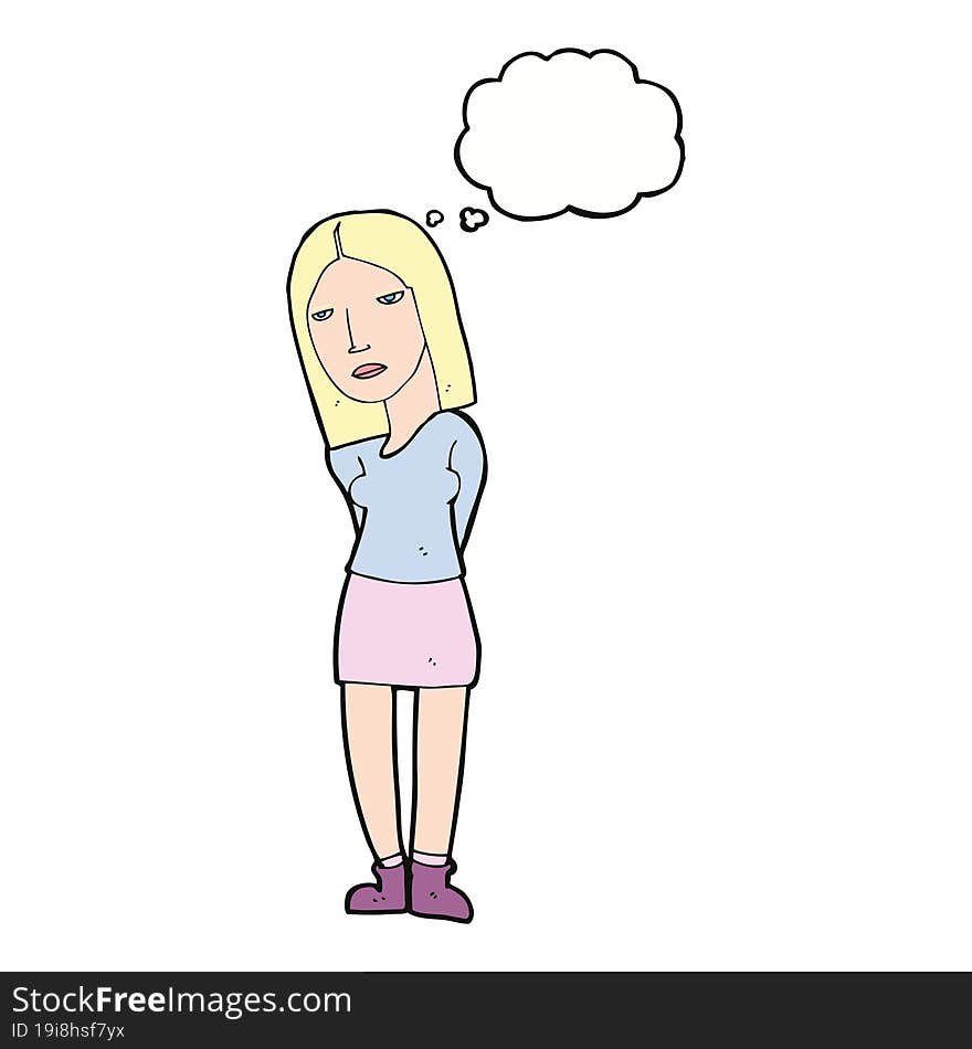 Cartoon Woman Waiting With Thought Bubble