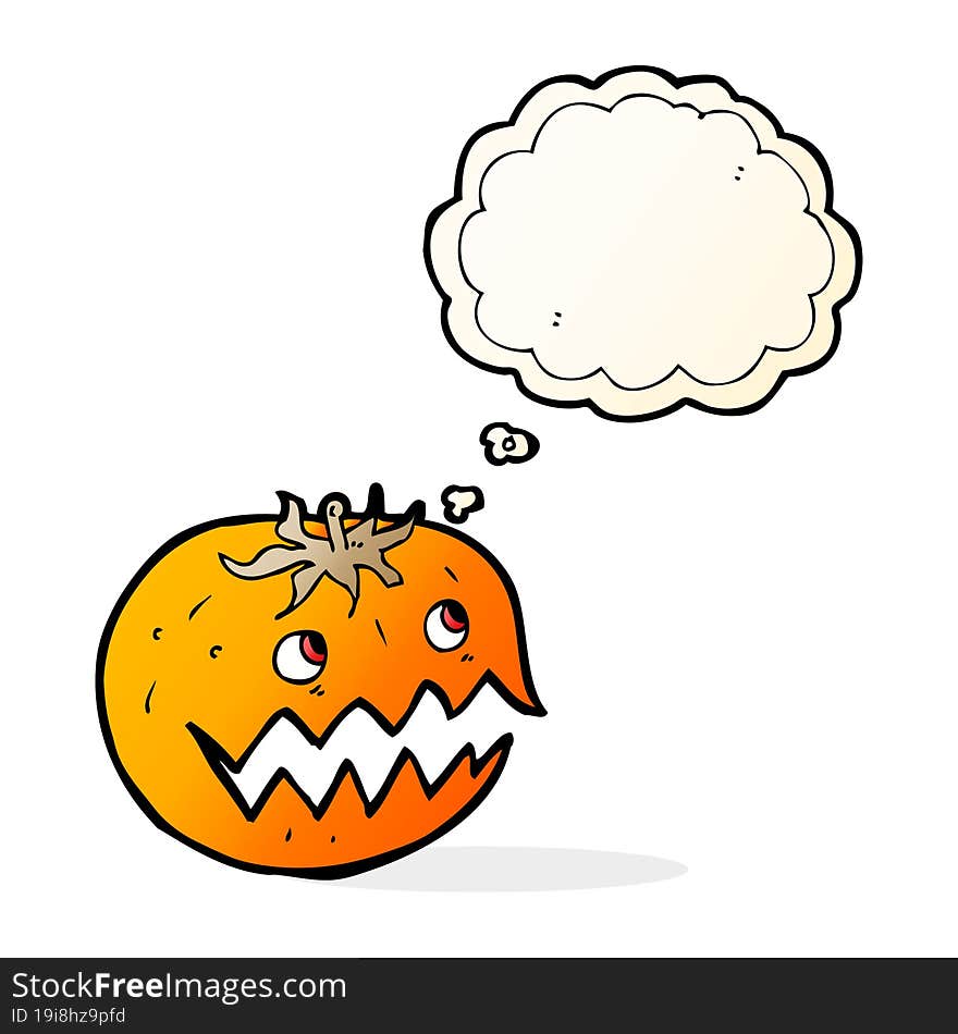 cartoon pumpkin with thought bubble