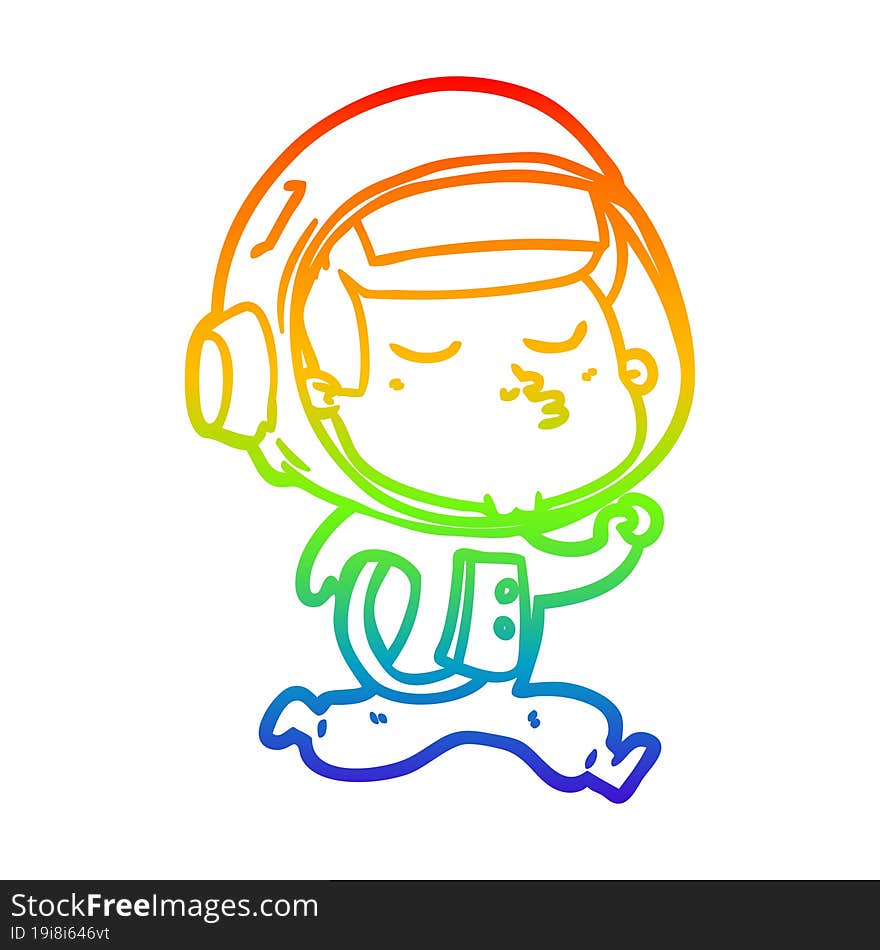 rainbow gradient line drawing cartoon confident astronaut running