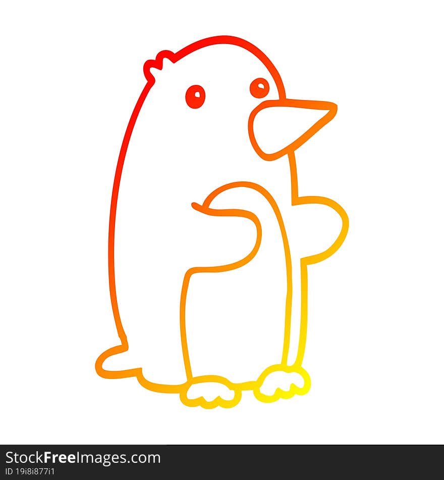 warm gradient line drawing cartoon penguin