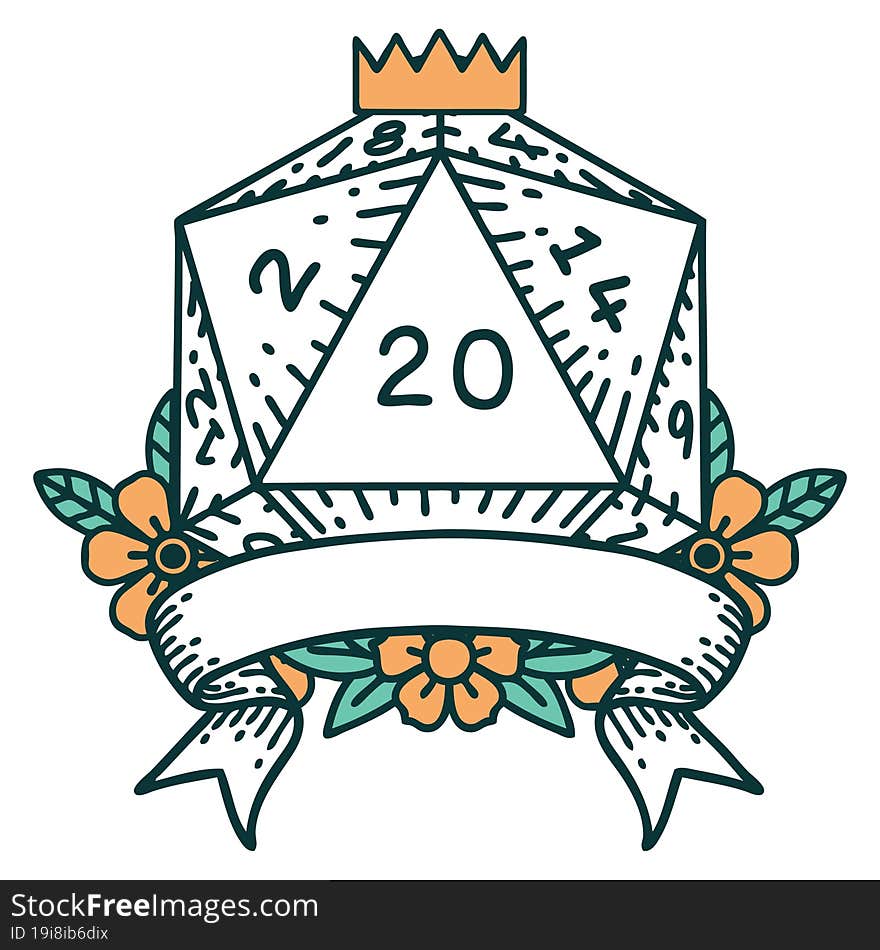 Natural 20 Critical Hit D20 Dice Roll Illustration