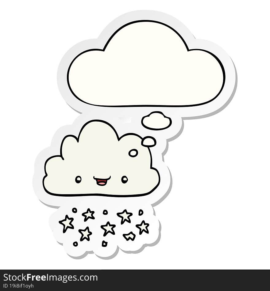 cartoon storm cloud and thought bubble as a printed sticker