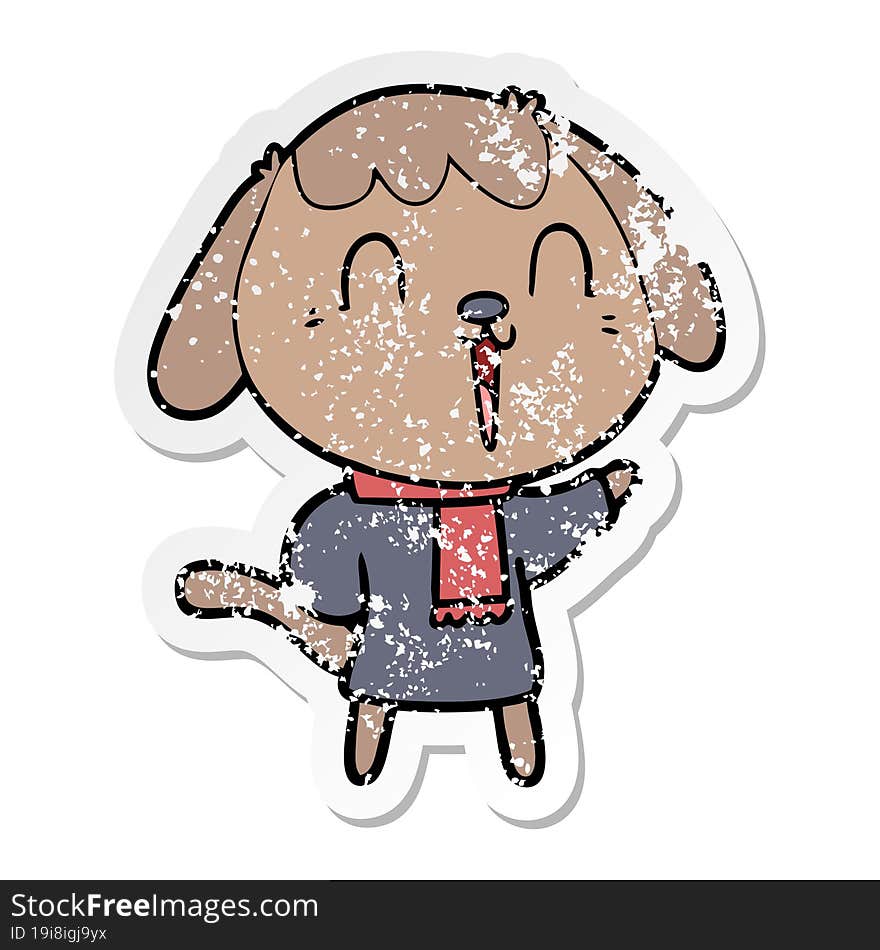 Distressed Sticker Of A Cute Cartoon Dog