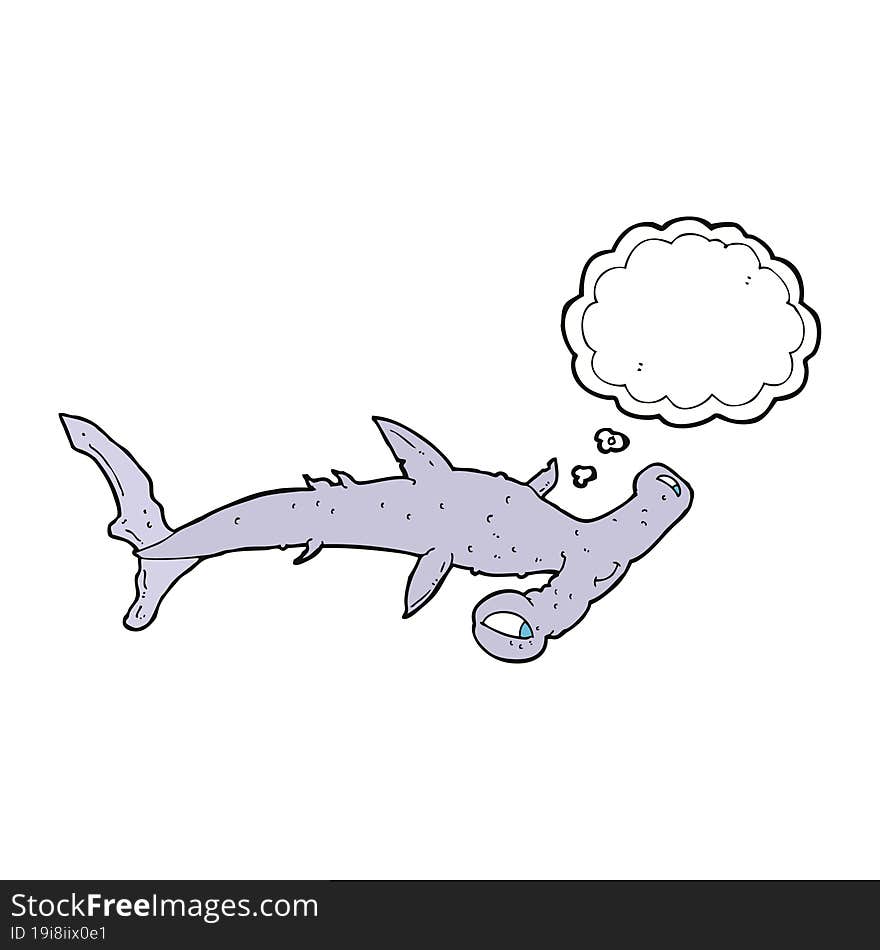 cartoon hammerhead shark with thought bubble