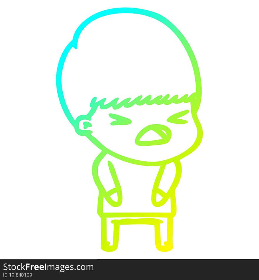 cold gradient line drawing cartoon stressed man