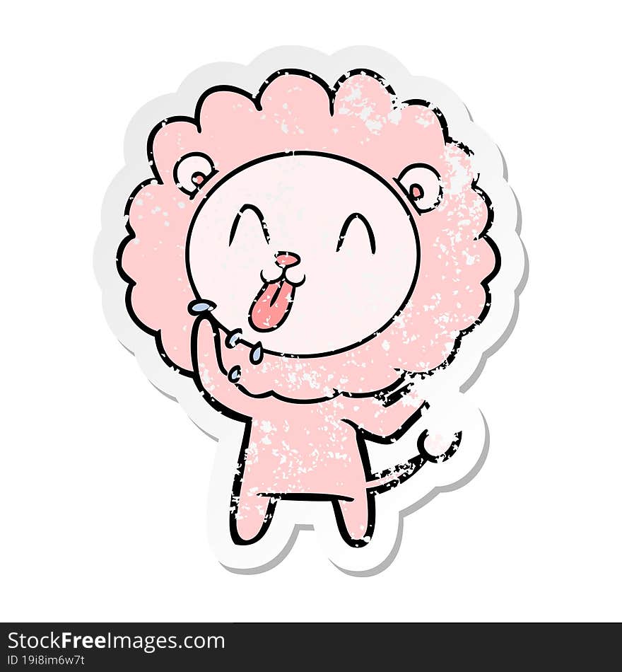 Distressed Sticker Of A Happy Cartoon Lion