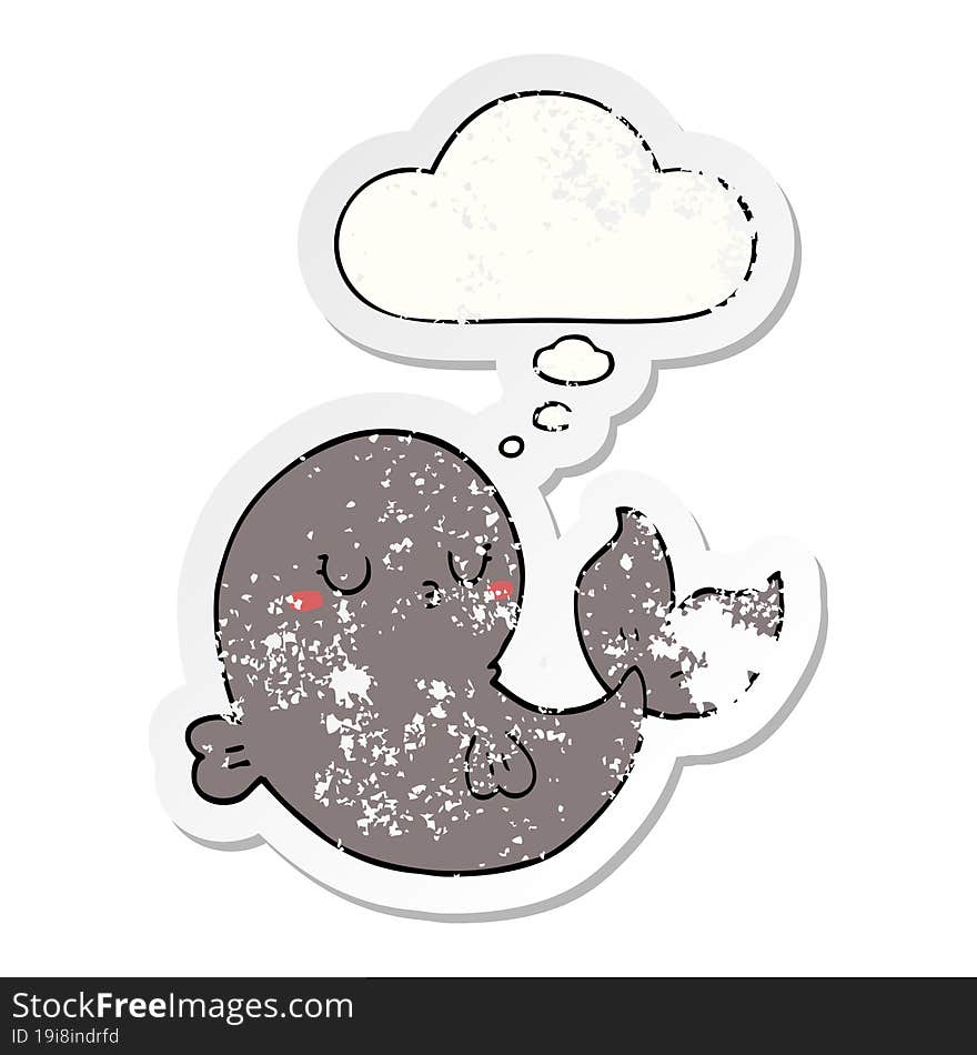 cute cartoon whale and thought bubble as a distressed worn sticker