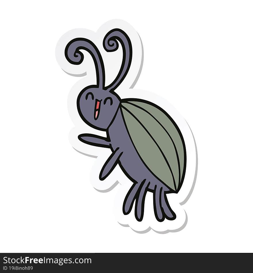 sticker of a cartoon happy beetle