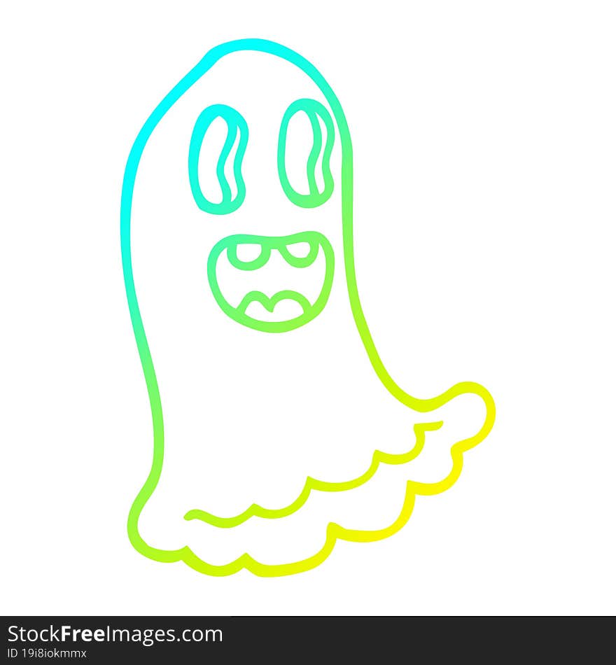 cold gradient line drawing of a cartoon spooky ghost