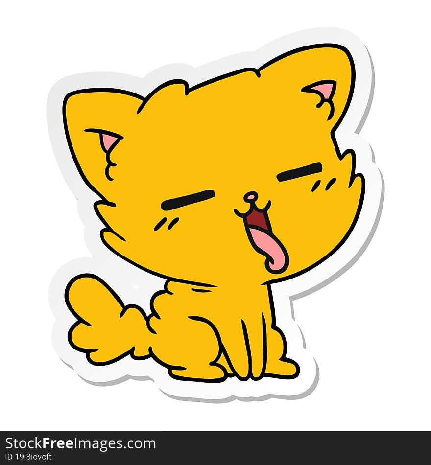 freehand drawn sticker cartoon of cute kawaii cat