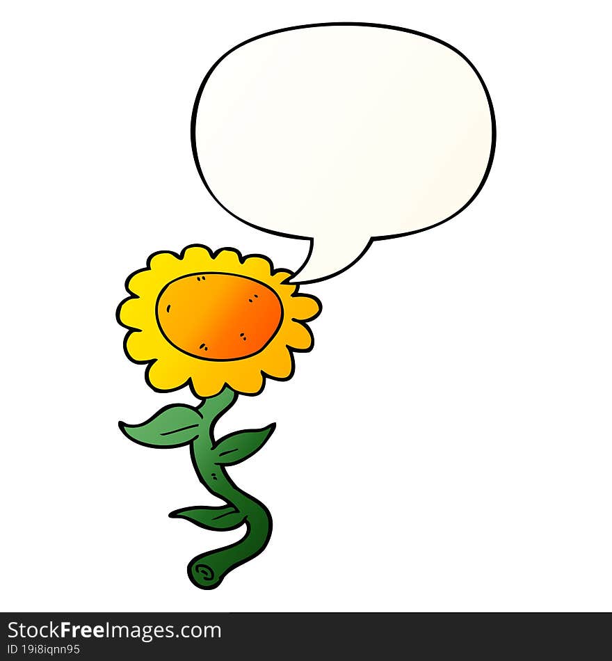 cartoon sunflower and speech bubble in smooth gradient style