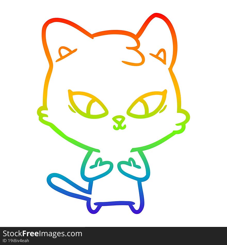 Rainbow Gradient Line Drawing Cute Cartoon Cat