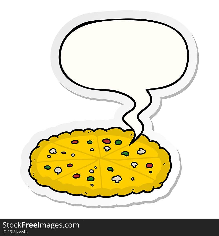 cartoon double cheese pizza and speech bubble sticker