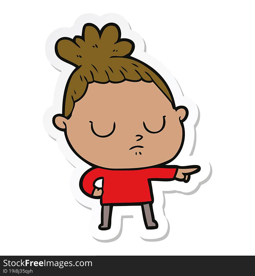 sticker of a cartoon calm woman