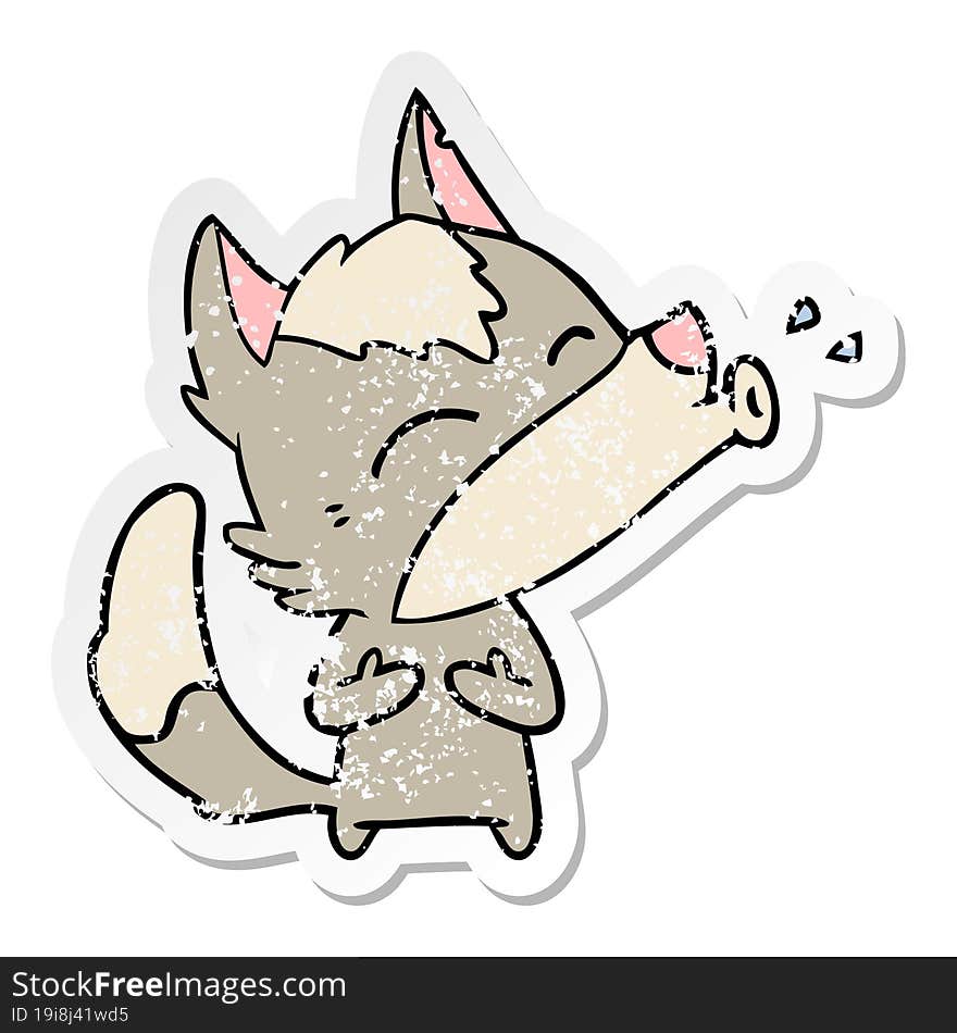 Distressed Sticker Of A Howling Wolf Cartoon