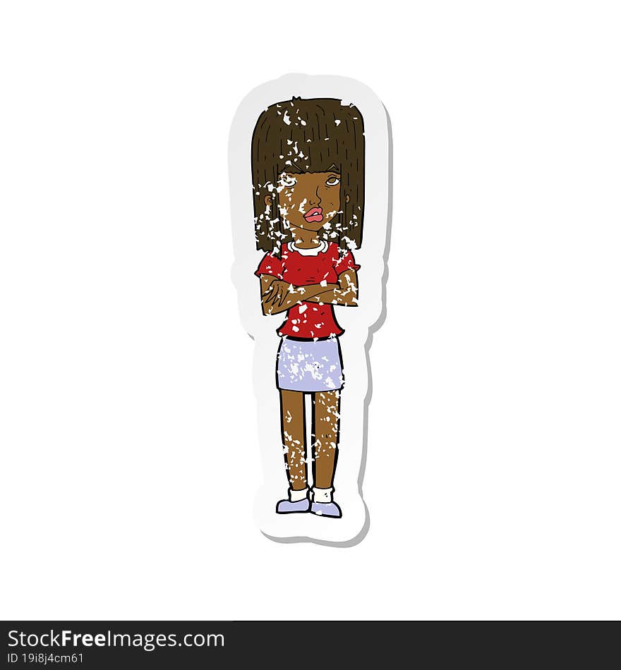 retro distressed sticker of a cartoon woman standing