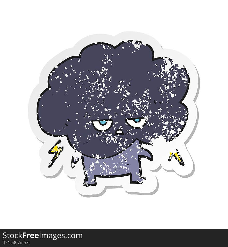 Retro Distressed Sticker Of A Cartoon Raincloud