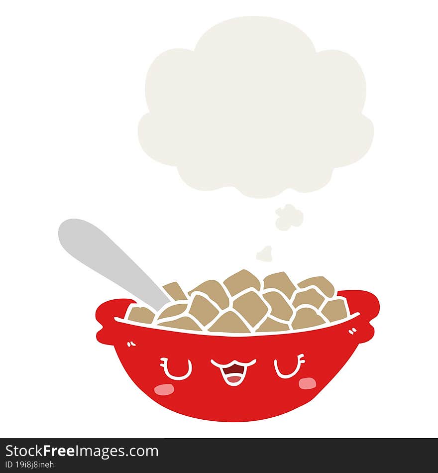 cute cartoon bowl of cereal and thought bubble in retro style