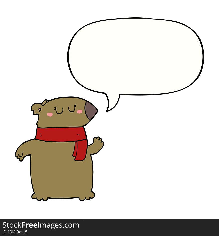 cartoon bear and scarf and speech bubble