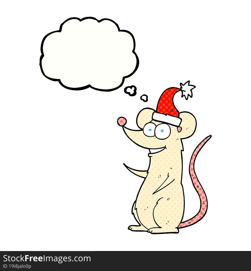 thought bubble cartoon mouse wearing christmas hat