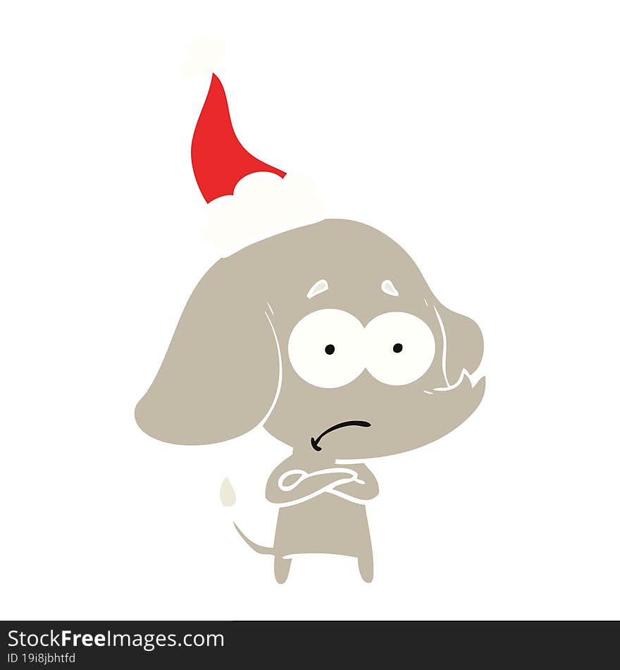 Flat Color Illustration Of A Unsure Elephant Wearing Santa Hat