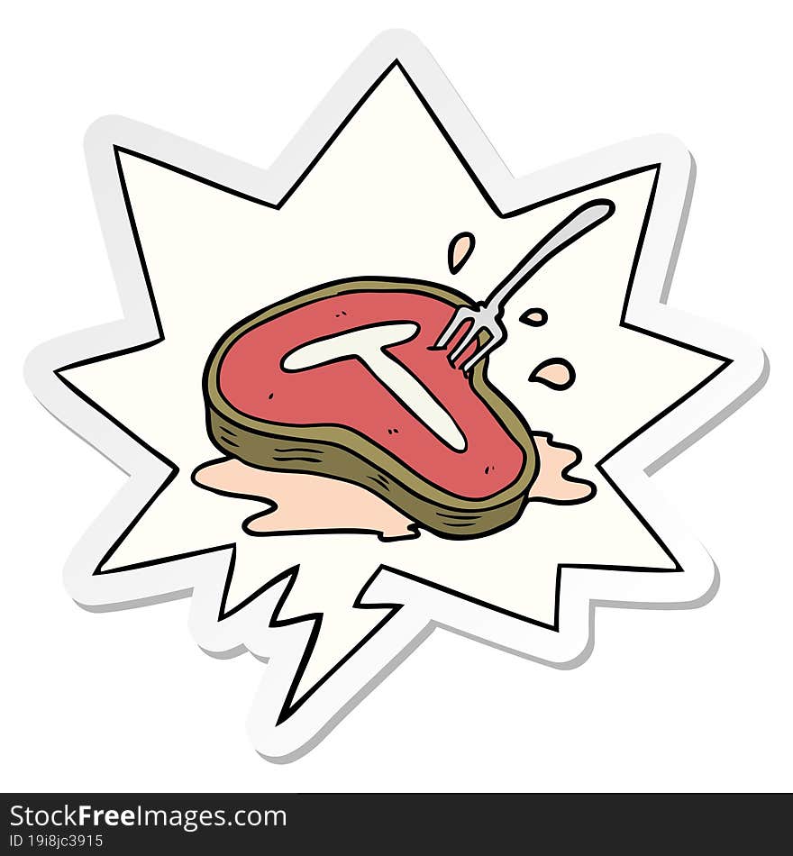 cartoon cooked steak and fork and speech bubble sticker