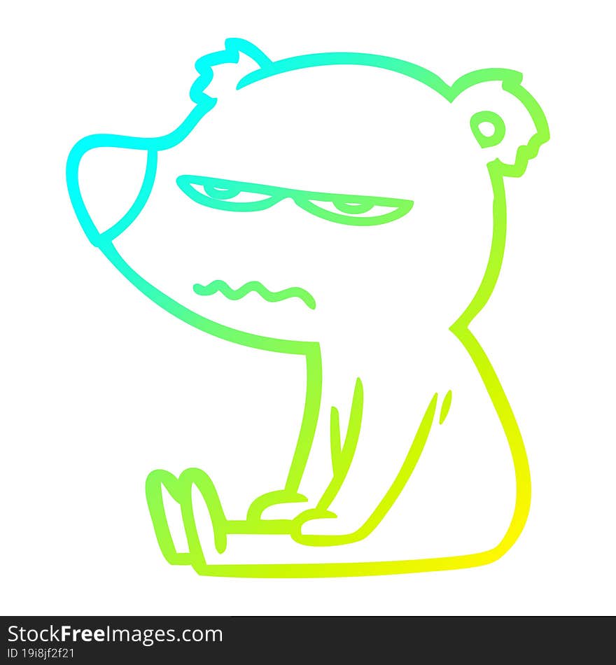 cold gradient line drawing angry bear cartoon sitting