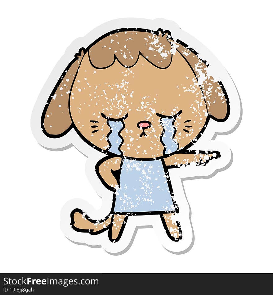 Distressed Sticker Of A Cartoon Crying Dog