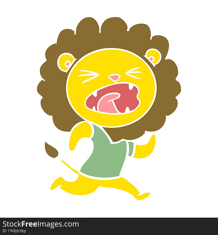 flat color style cartoon lion running