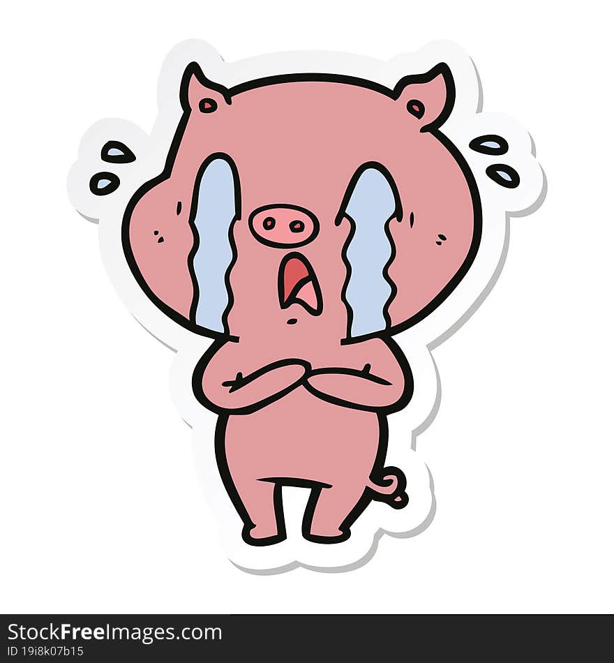 sticker of a crying pig cartoon