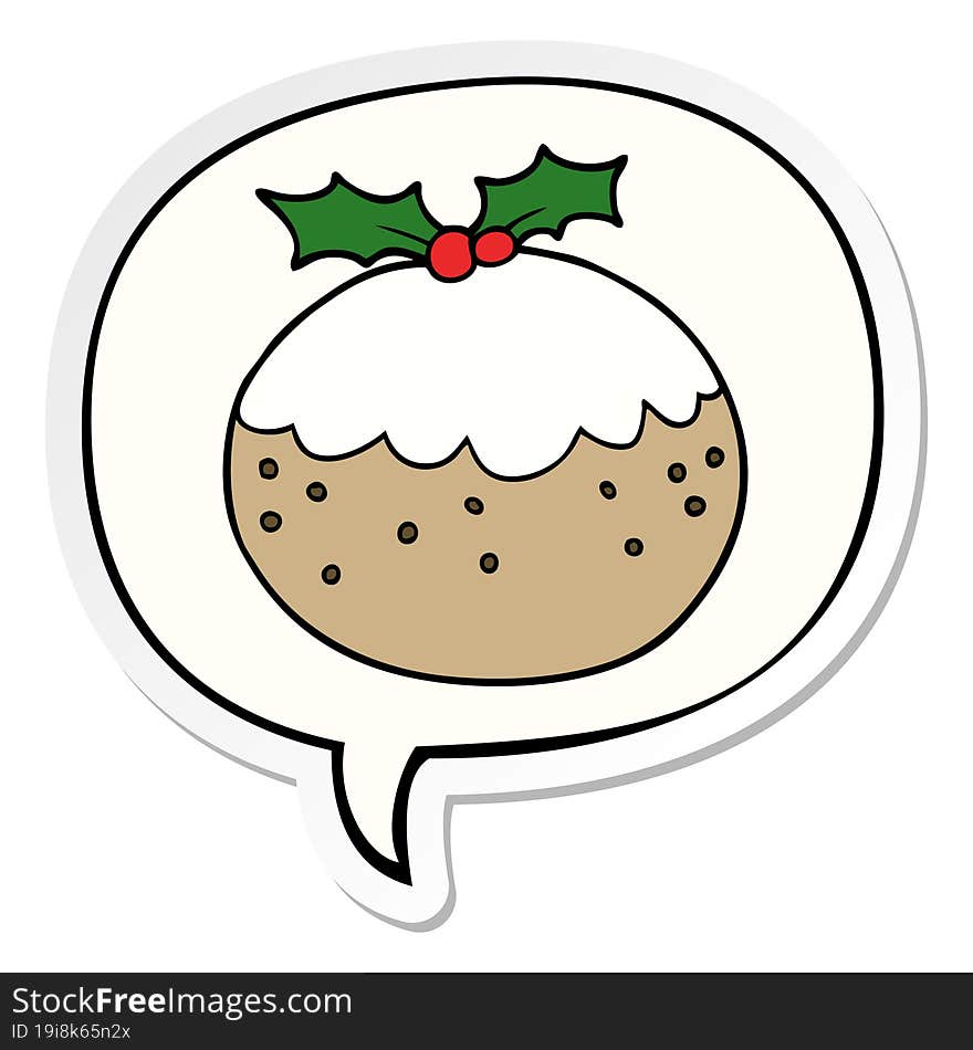 cartoon christmas pudding and speech bubble sticker