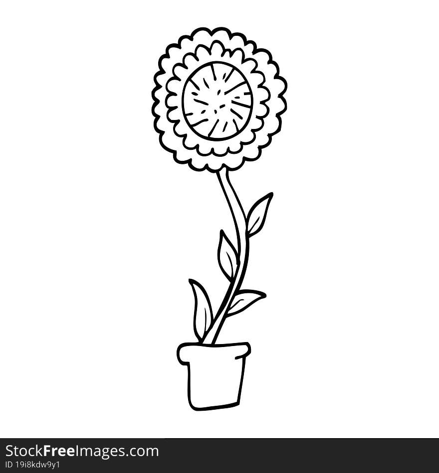 line drawing cartoon flower pot