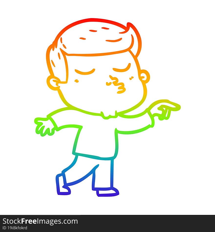 rainbow gradient line drawing of a cartoon model guy pouting